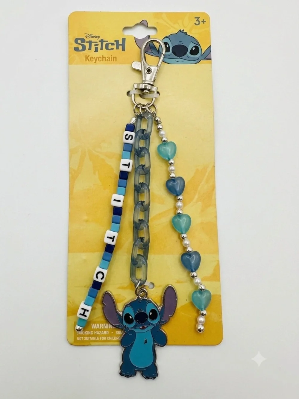 Disney Blue Stitch Beaded Keychain with Heart Charms bag Charm
